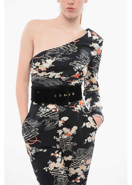 Salopete Elisabetta Franchi Floral Patterned Jumpsuit With Removable Eco-Fur Detail Black Femei (BM 18695149) 4