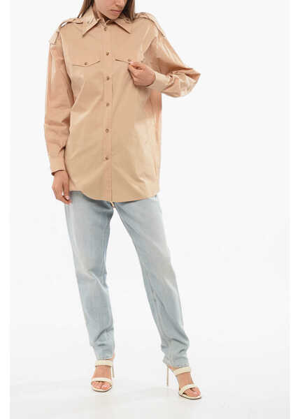 Camasi elegante Elisabetta Franchi Cotton Button-Down Shirt Brown Femei (BM 18695152) 4