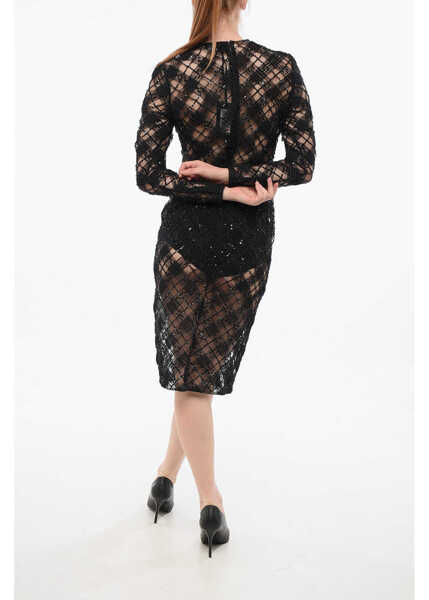 Rochii lungi Elisabetta Franchi Embroidered Tulle See Through Sheath Dress Black Femei (BM 18695158) 2