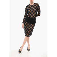 Rochii lungi Elisabetta Franchi Embroidered Tulle See Through Sheath Dress