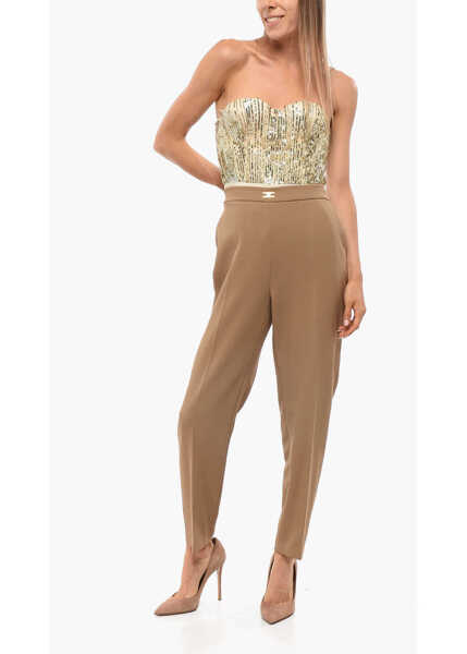 Pantaloni casual Elisabetta Franchi 4-Pocketed Pants With Side Zip Beige Femei (BM 18695161) 4