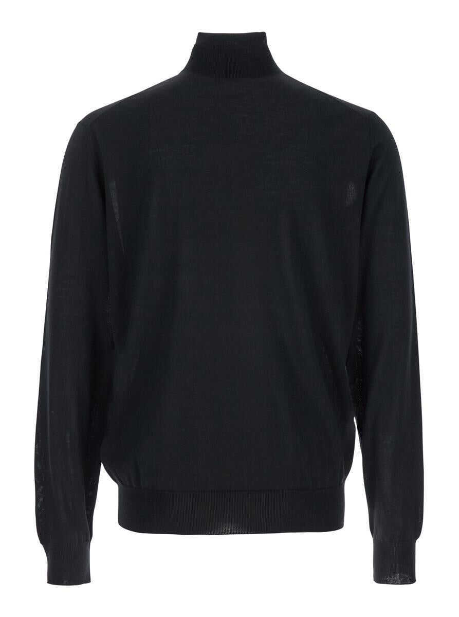 Topuri PLAIN Black Turtleneck With Long Sleeves In Wool Man Black Barbati (BM 18701856) 2