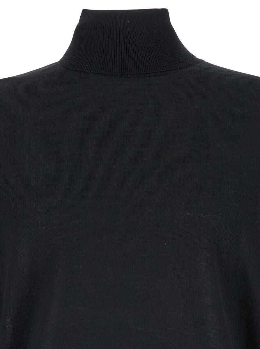Topuri PLAIN Black Turtleneck With Long Sleeves In Wool Man Black Barbati (BM 18701856) 3