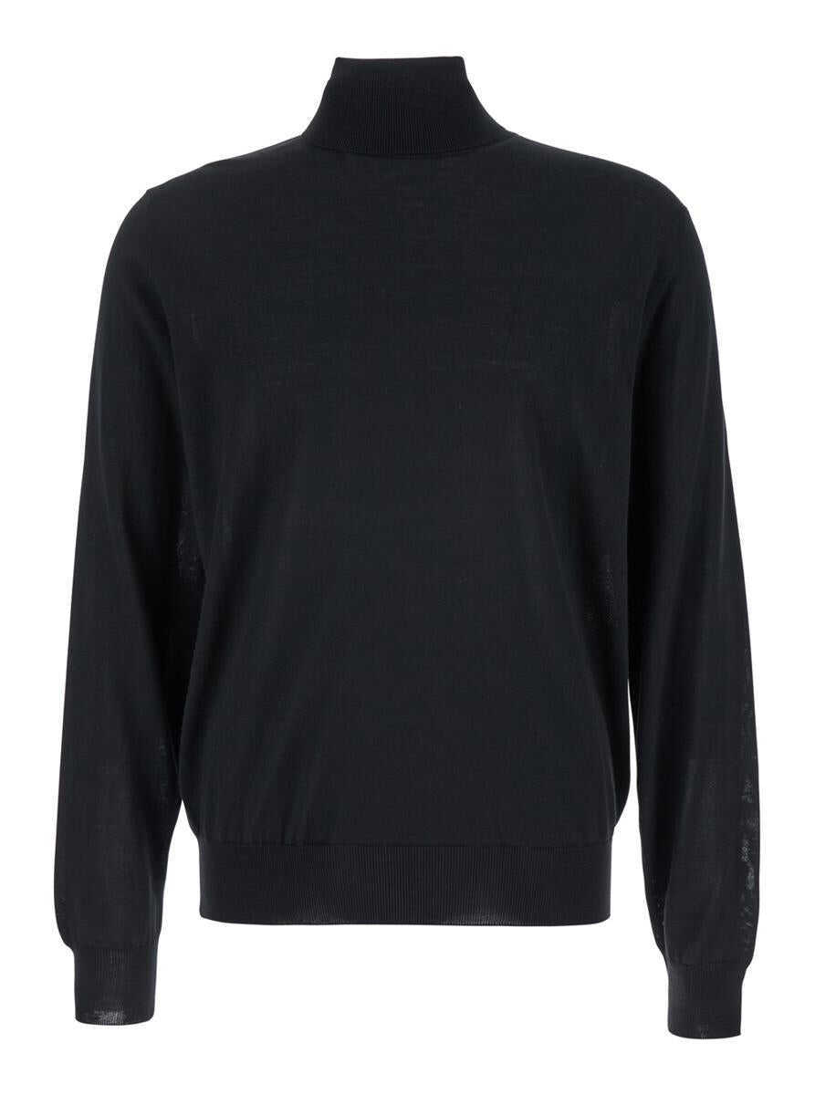Topuri PLAIN Black Turtleneck With Long Sleeves In Wool Man Black Barbati (BM 18701856) 1