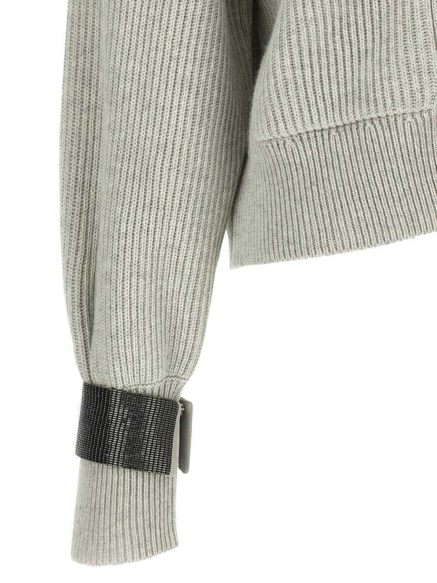 Cardigane Brunello Cucinelli Brunello Cucinelli Monile Cuff Cardigan GRAY Femei (BM 18702507) 4