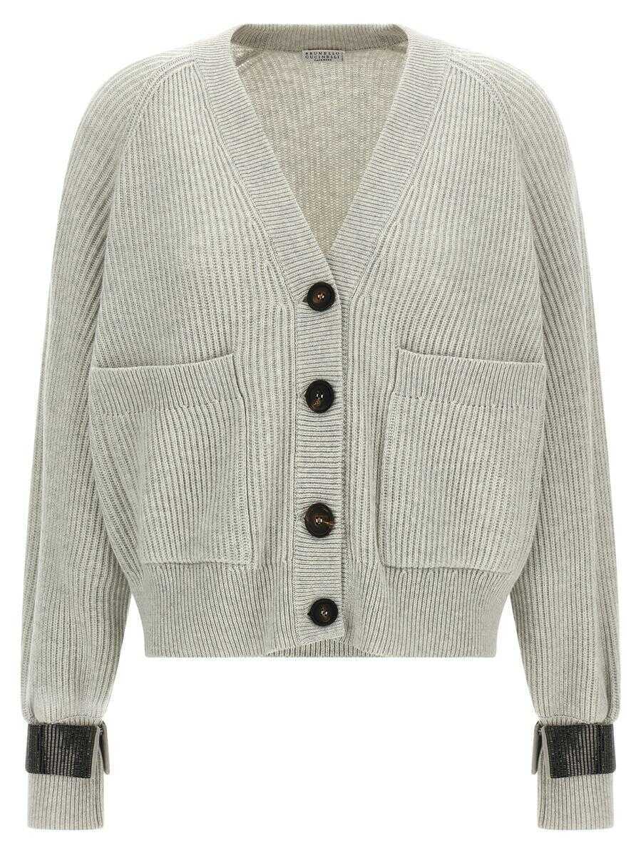 Cardigane Brunello Cucinelli Brunello Cucinelli Monile Cuff Cardigan GRAY Femei (BM 18702507) 1