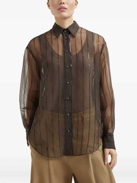 Camasi casual Brunello Cucinelli Silk Shirt DARK CHOCOLATE Femei (BM 18703894) 3
