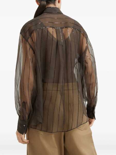 Camasi casual Brunello Cucinelli Silk Shirt DARK CHOCOLATE Femei (BM 18703894) 5