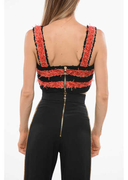 Bluze Balmain Two-Tone Striped Tweed Crop Top Black Femei (BM 18703960) 2