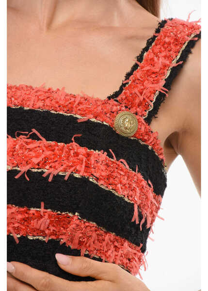 Bluze Balmain Two-Tone Striped Tweed Crop Top Black Femei (BM 18703960) 3