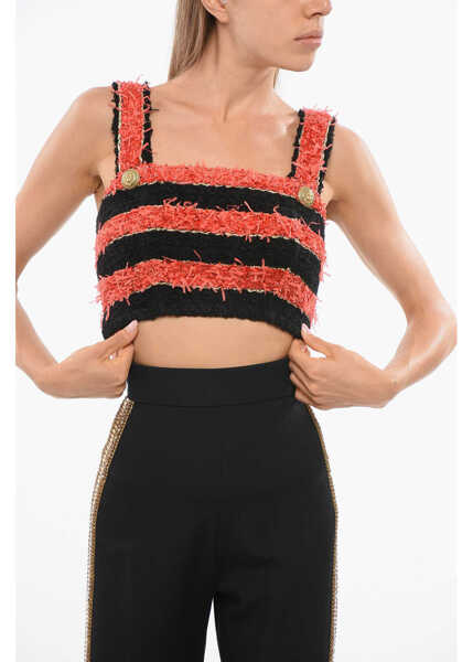 Bluze Balmain Two-Tone Striped Tweed Crop Top Black Femei (BM 18703960) 1
