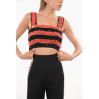 Bluze Two-Tone Striped Tweed Crop Top Femei