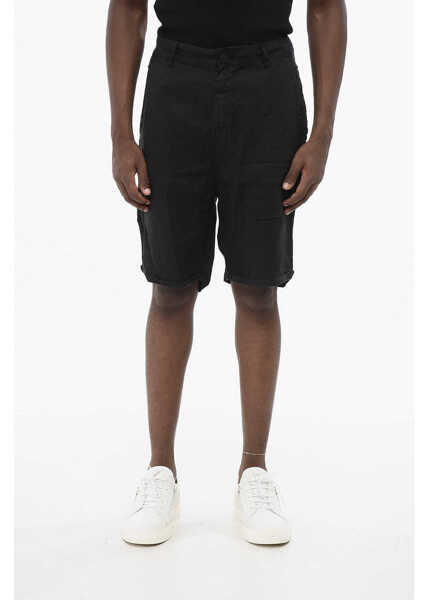 Pantaloni scurti NEVER ENOUGH Solid Color Linen Shorts With Belt Loops Black Barbati (BM 18703972) 1