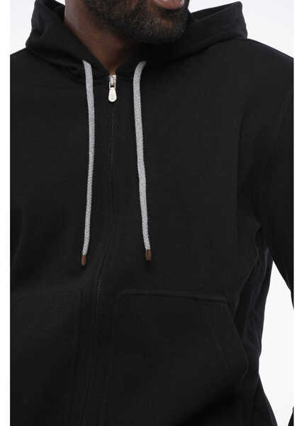 Bluze de trening Brunello Cucinelli Cotton Blend Hoodie With Front Zip Black Barbati (BM 18703978) 3