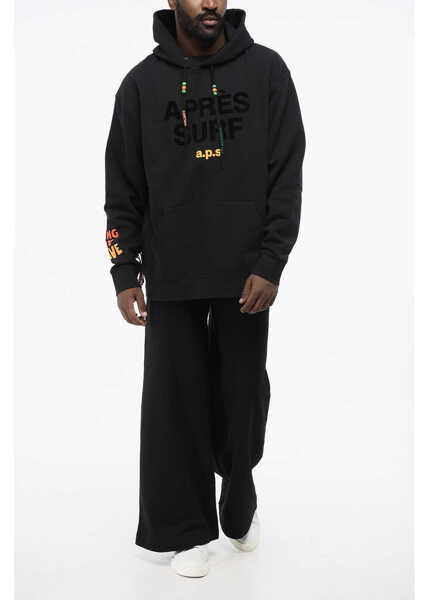 Bluze de trening APRES SURF Fleeced Cotton Duffy Hoodie With Checkered Insert And Fringe Black Barbati (BM 18703987) 4