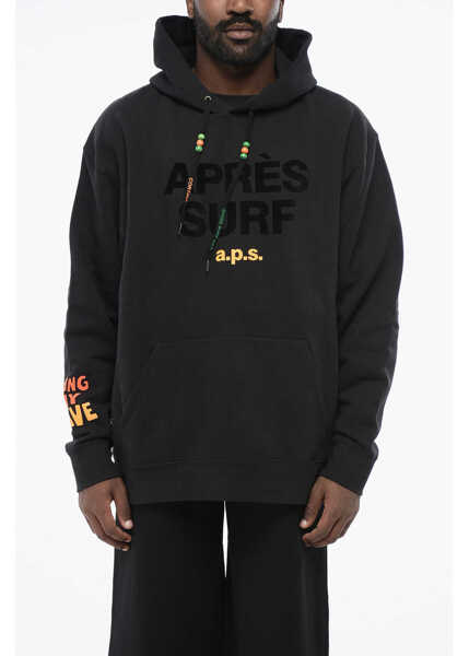 Bluze de trening APRES SURF Fleeced Cotton Duffy Hoodie With Checkered Insert And Fringe Black Barbati (BM 18703987) 1