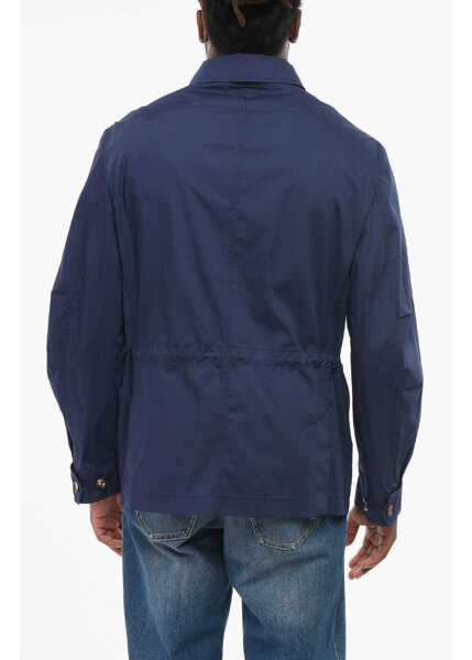 Jachete Brunello Cucinelli Cotton Blend Waterproof Overshirt With Drawstring Blue Barbati (BM 18703990) 2