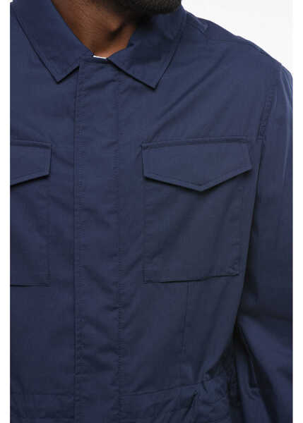 Jachete Brunello Cucinelli Cotton Blend Waterproof Overshirt With Drawstring Blue Barbati (BM 18703990) 3