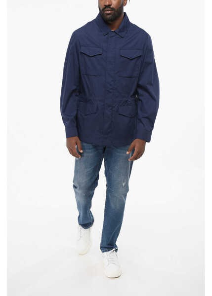 Jachete Brunello Cucinelli Cotton Blend Waterproof Overshirt With Drawstring Blue Barbati (BM 18703990) 4