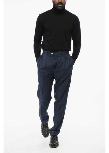 Pantaloni casual Brunello Cucinelli 4-Pocketed Wool Blend Pants With Houndstooth Pattern Blue Barbati (BM 18703993) 3