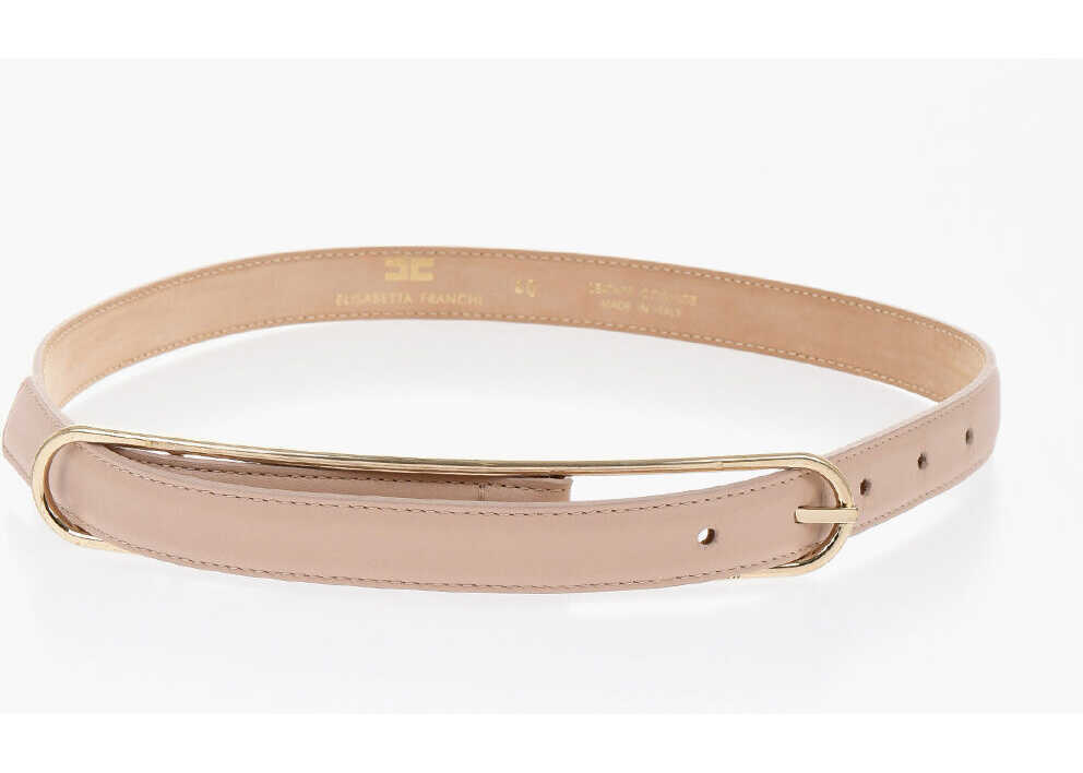Curele Elisabetta Franchi Leather Belt With Logoed Application Pink Femei (BM 18703999) 2