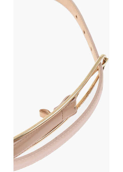 Curele Elisabetta Franchi Leather Belt With Logoed Application Pink Femei (BM 18703999) 3