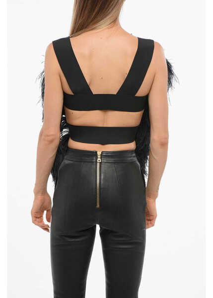 Bluze Balmain Solid Color Top With Golden Zip And Tone On Tone Feathers Tr Black Femei (BM 18704008) 2