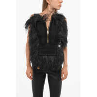 Bluze Solid Color Top With Golden Zip And Tone On Tone Feathers Tr Femei