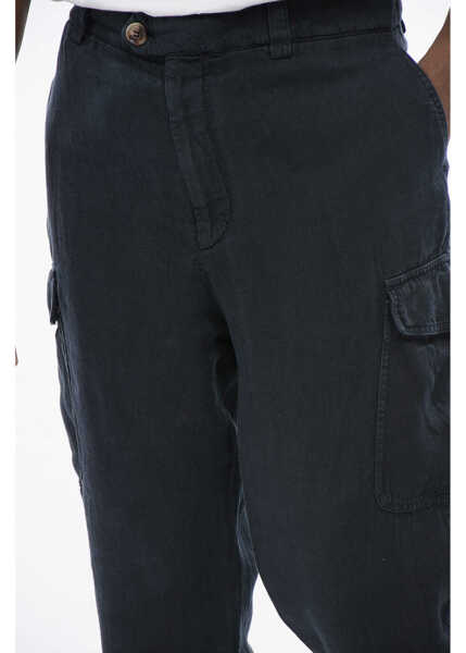 Pantaloni casual Brunello Cucinelli Pure Linen Cargo Pants With Belt Loops Blue Barbati (BM 18704014) 2