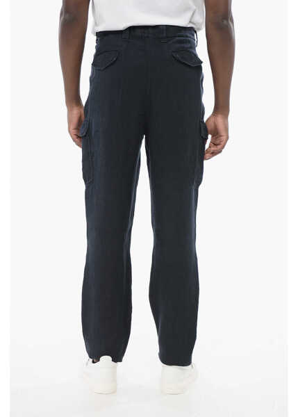 Pantaloni casual Brunello Cucinelli Pure Linen Cargo Pants With Belt Loops Blue Barbati (BM 18704014) 4