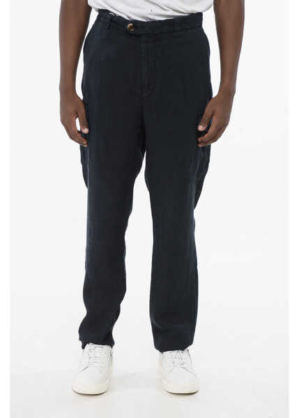 Pantaloni casual Brunello Cucinelli Pure Linen Cargo Pants With Belt Loops Blue Barbati (BM 18704014) 1