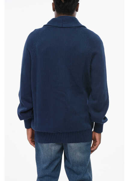 Cardigane Brunello Cucinelli Shawl Neck Pure Cotton Cardigan Blue Barbati (BM 18704035) 2