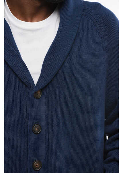 Cardigane Brunello Cucinelli Shawl Neck Pure Cotton Cardigan Blue Barbati (BM 18704035) 3