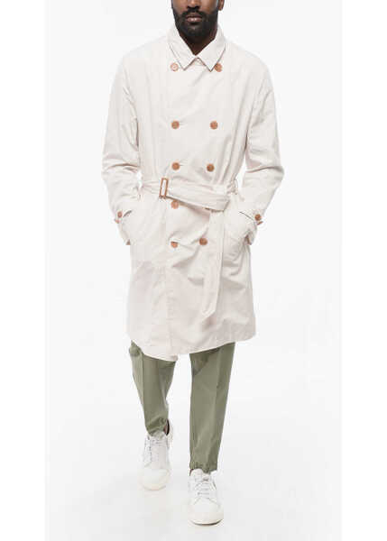 Paltoane Brunello Cucinelli Double-Breasted Trench Coat With Belt White Barbati (BM 18704053) 4