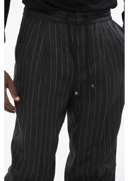 Pantaloni casual Brunello Cucinelli Double-Pleated Pinstriped Linen Pants With Drawstring Brown Barbati (BM 18704056) 2