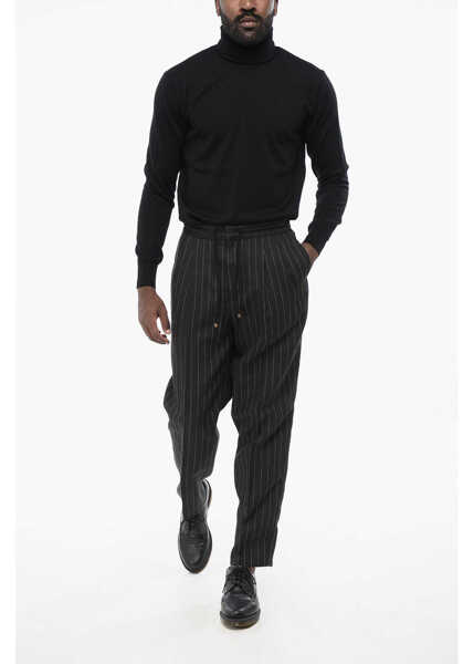 Pantaloni casual Brunello Cucinelli Double-Pleated Pinstriped Linen Pants With Drawstring Brown Barbati (BM 18704056) 3