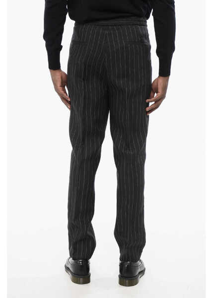 Pantaloni casual Brunello Cucinelli Double-Pleated Pinstriped Linen Pants With Drawstring Brown Barbati (BM 18704056) 4