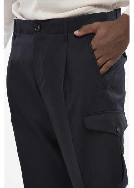 Pantaloni casual Brunello Cucinelli Virgin Wool Cargo Pants With Zipped Ankles Blue Barbati (BM 18704059) 3