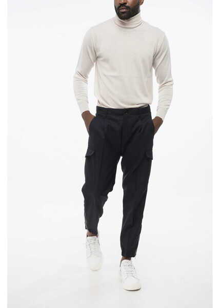 Pantaloni casual Brunello Cucinelli Virgin Wool Cargo Pants With Zipped Ankles Blue Barbati (BM 18704059) 4