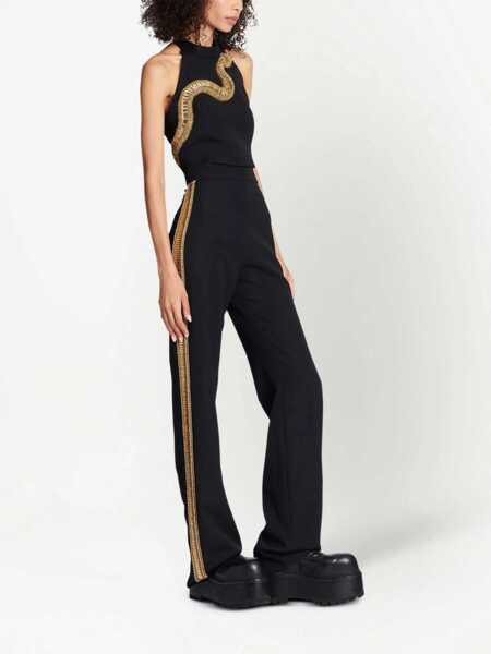 Pantaloni office Balmain High-Waisted Wool Pants With Jewel-Embellished Side Bands Black Femei (BM 18704062) 2
