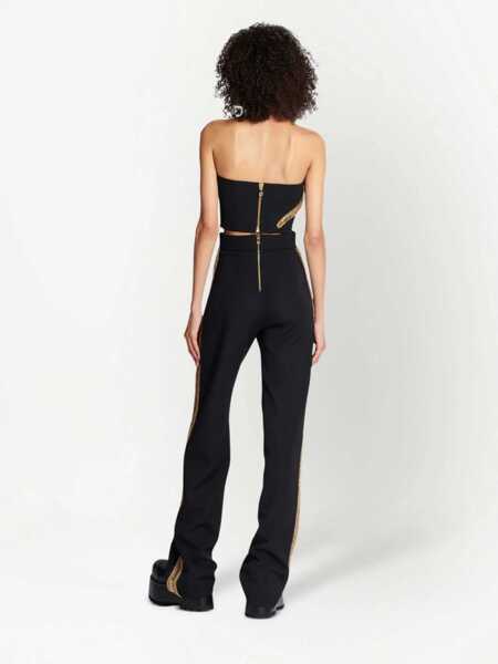 Pantaloni office Balmain High-Waisted Wool Pants With Jewel-Embellished Side Bands Black Femei (BM 18704062) 3