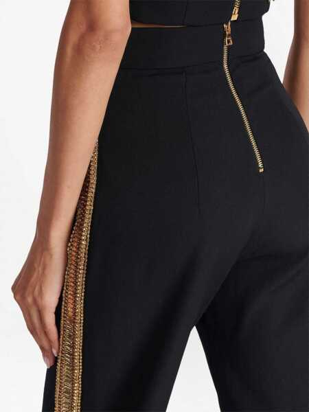 Pantaloni office Balmain High-Waisted Wool Pants With Jewel-Embellished Side Bands Black Femei (BM 18704062) 4