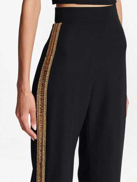 Pantaloni office Balmain High-Waisted Wool Pants With Jewel-Embellished Side Bands Black Femei (BM 18704062) 5