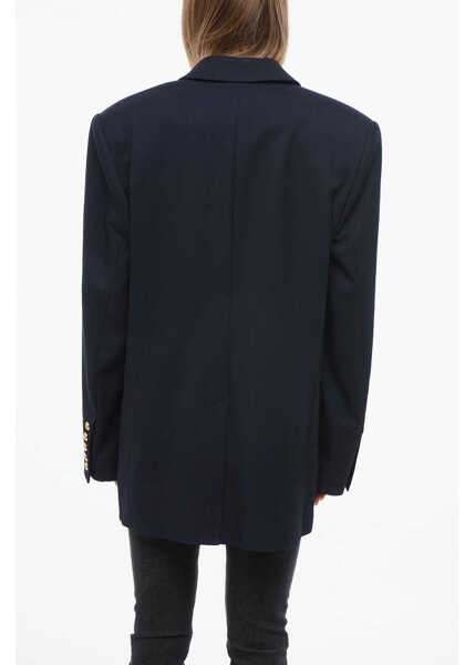 Sacouri Balmain Virgin Wool Double-Breasted Blazer With Logoed Buttons Blue Femei (BM 18704065) 2