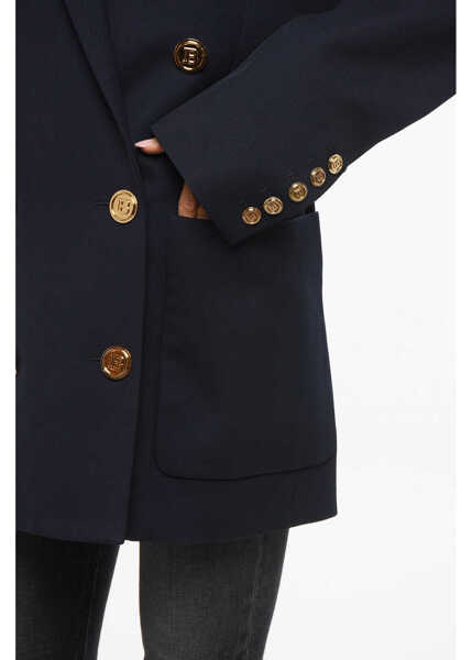 Sacouri Balmain Virgin Wool Double-Breasted Blazer With Logoed Buttons Blue Femei (BM 18704065) 3