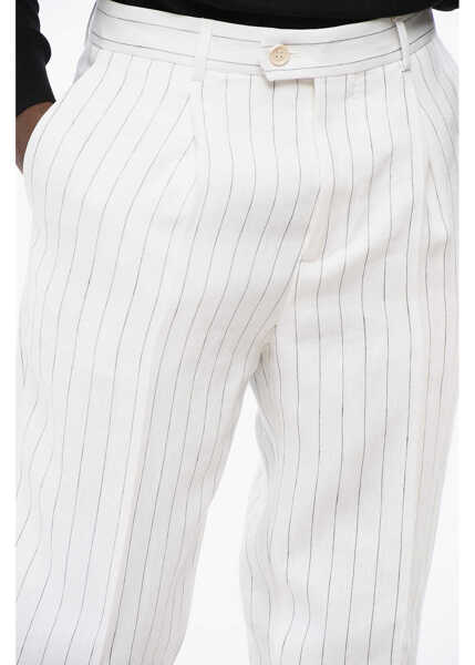 Pantaloni casual Brunello Cucinelli Single-Pleated Linen Pants With Hidden Closure White Barbati (BM 18704077) 2