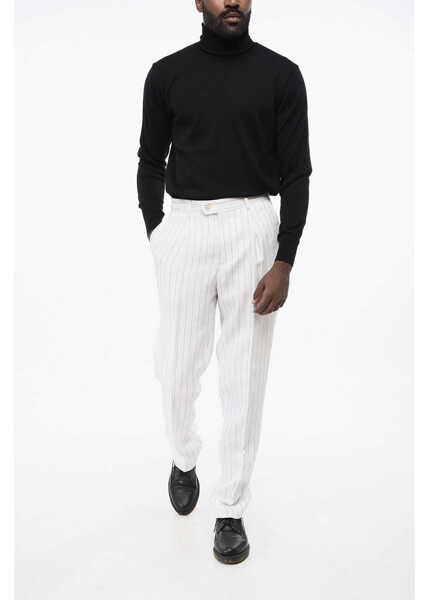 Pantaloni casual Brunello Cucinelli Single-Pleated Linen Pants With Hidden Closure White Barbati (BM 18704077) 3