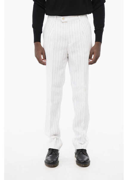 Pantaloni casual Brunello Cucinelli Single-Pleated Linen Pants With Hidden Closure White Barbati (BM 18704077) 1