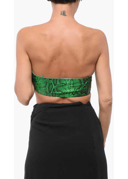 Bluze DSQUARED2 Python-Effect Leather Off-The-Shoulder Top Green Femei (BM 18704083) 2