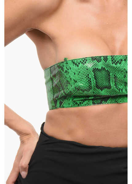 Bluze DSQUARED2 Python-Effect Leather Off-The-Shoulder Top Green Femei (BM 18704083) 3